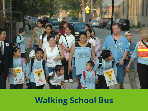 Image of parents and children walking together down the street.